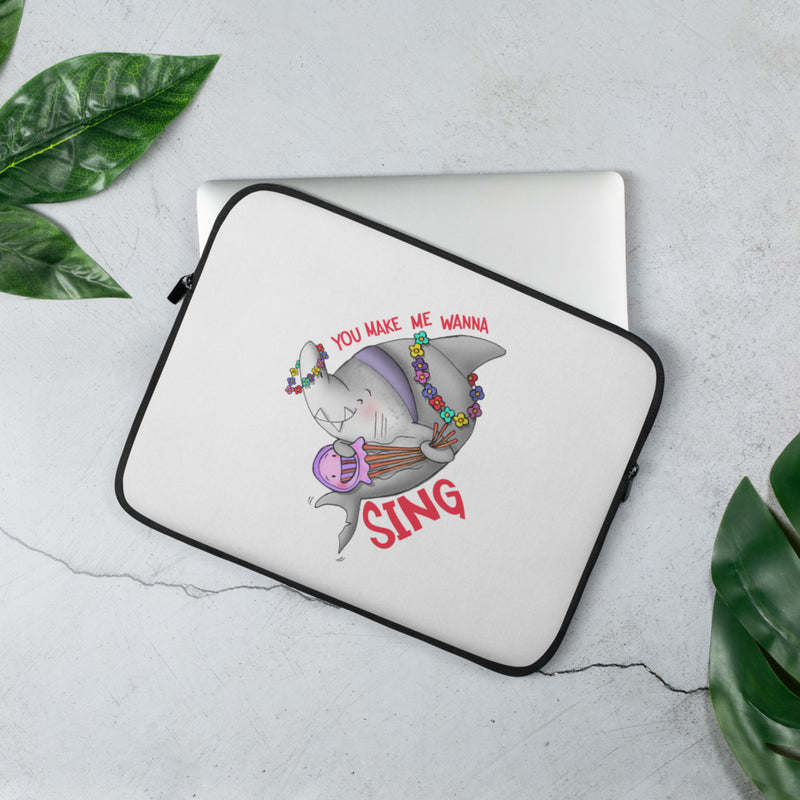 Deep Blue "You Make Me Wanna Sing" White Laptop Sleeve